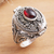 Garnet locket ring, 'The Secret in Red' - Garnet cabochon Locket Sterling Silver Cocktail Ring (image 2) thumbail