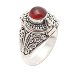 Carnelian locket ring, 'Secret Sunset' - Sterling Silver Locket Ring with Carnelian Cabochon