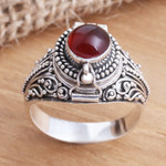 Carnelian locket ring, 'Secret Sunset' - Sterling Silver Locket Ring with Carnelian Cabochon