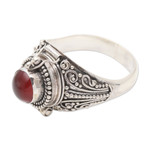 Carnelian locket ring, 'Secret Sunset' - Sterling Silver Locket Ring with Carnelian Cabochon