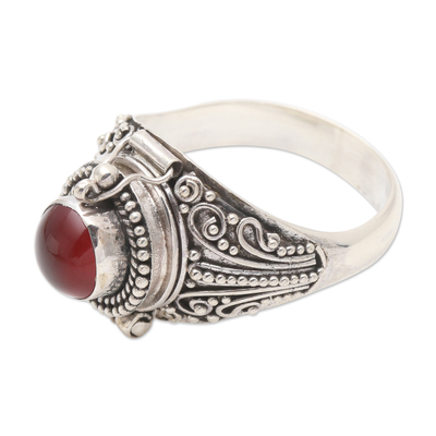 Sterling Silver Locket Ring with Carnelian Cabochon - Secret Sunset ...