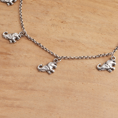 Sterling silver charm anklet, 'Charming Elephants' - Sterling Silver Elephant Charm Ankle Bracelet