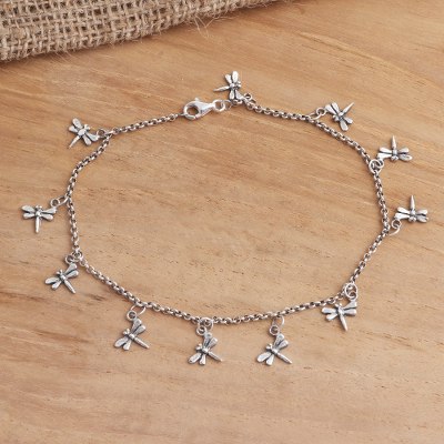 UNICEF Market  Sterling Silver Dragonfly Charm Ankle Bracelet - Dazzling  Dragonflies