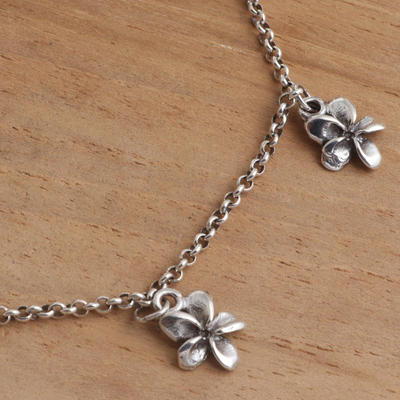 Tobillera con charm en plata de primera ley - Tobillera con colgante de flor de jepun de plata de ley hecha a mano