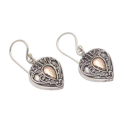 Gold-accented sterling silver dangle earrings, 'Sukawati's Love' - Oxidized Sterling Silver Earrings with Gold Plated Detail