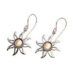 Gold-accented sterling silver dangle earrings, 'Celuk Sun' - Sunburst Sterling Silver Earrings with Gold Plated Accent