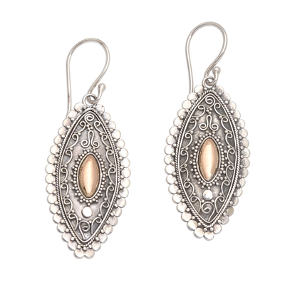 Gold-accented sterling silver dangle earrings, 'Canoe' - Gold Plated Sterling Silver Balinese Dangle Earrings