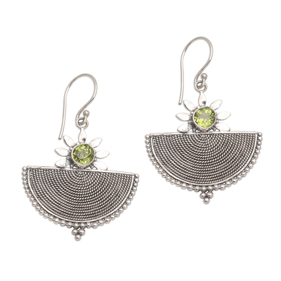 Peridot dangle earrings, 'Here Comes the Sun' - Balinese Motif Faceted Peridot Dangle Earrings
