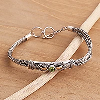 Gold-accented peridot pendant bracelet, 'Front to Back in Green' - Sterling Silver Naga Chain Bracelet with Peridot