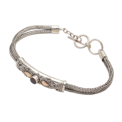 Armband mit Granatanhänger und Goldakzent - Naga-Kettenarmband aus Sterlingsilber mit Granat