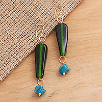 Green and Blue Glass Beaded Dangle Earrings,'Java Forest'