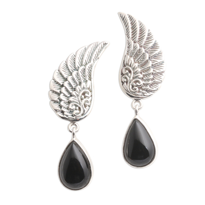 Onyx Sterling Silver Dangle Earrings Wings