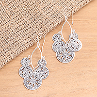 Sterling silver dangle earrings, 'Circle of Progression' - Sterling Silver Dangle Earrings Flowers and Circles