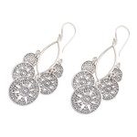 Sterling silver dangle earrings, 'Circle of Progression' - Sterling Silver Dangle Earrings Flowers and Circles