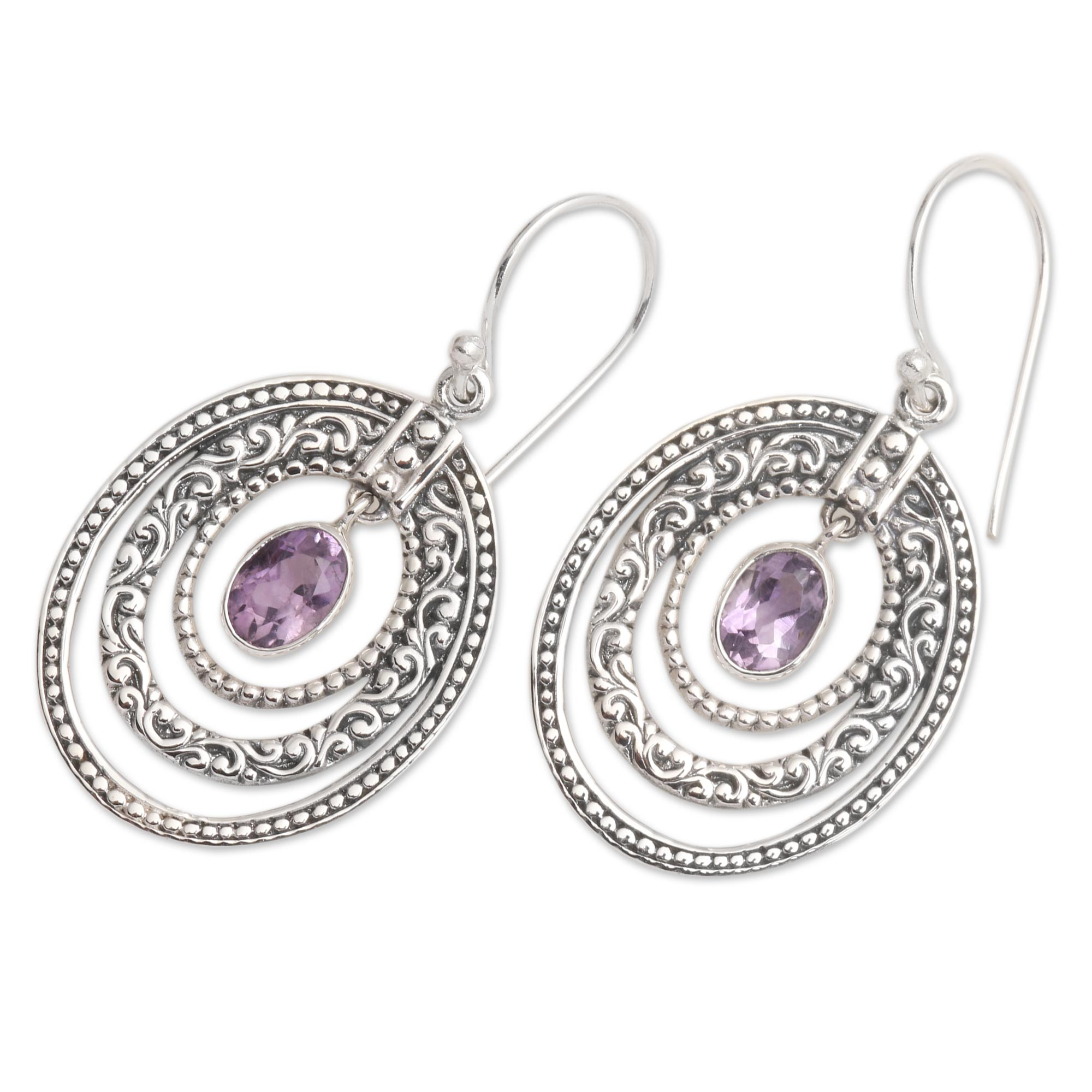 Concentric Circle Amethyst Earrings Balinese Motif - Inner Circles in ...