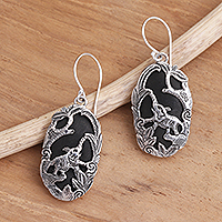 Sterling silver and lava stone dangle earrings, 'Elephant Habitat'
