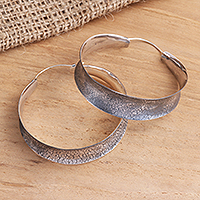 Sterling silver hoop earrings, 'Infinite Loop' - Sterling Silver Textured Hoop Earrings