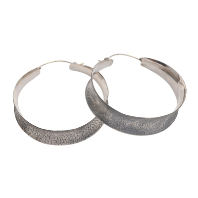 Sterling silver hoop earrings, 'Infinite Loop' - Sterling Silver Textured Hoop Earrings