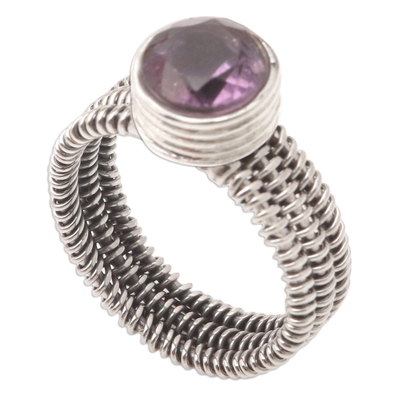 Amethyst single stone ring, 'Wrapped Up in Violet' - Wire Wrapped Sterling Silver Amethyst Ring