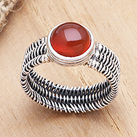 Carnelian single stone ring, 'Wrapped Up in Fire'