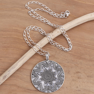 Sterling silver pendant necklace, 'Beaming Star' - Hand Crafted Sterling Silver Pendant Star Necklace