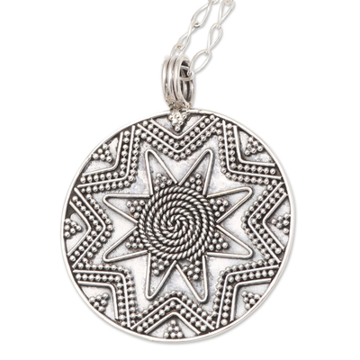 Sterling silver pendant necklace, 'Beaming Star' - Hand Crafted Sterling Silver Pendant Star Necklace
