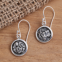 Sterling silver dangle earrings, 'Crinkle' - Sterling Silver Circle Earrings with Crinkle Pattern