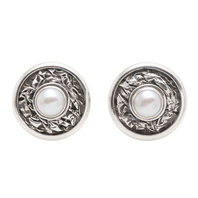 Sterling Silver Cultured Pearl Button Earrings