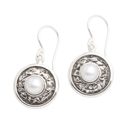 Cultured pearl dangle earrings, 'Pearl Crinkle' - Sterling Silver Cultured Pearl Dangle Earrings