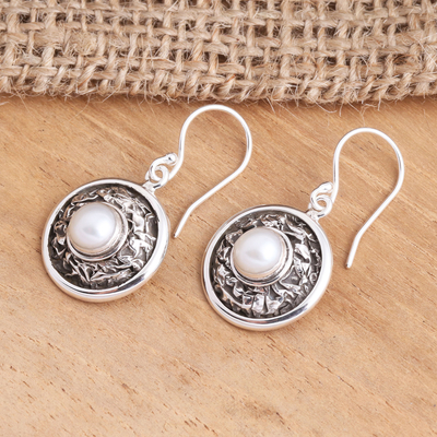 Cultured pearl dangle earrings, 'Pearl Crinkle' - Sterling Silver Cultured Pearl Dangle Earrings