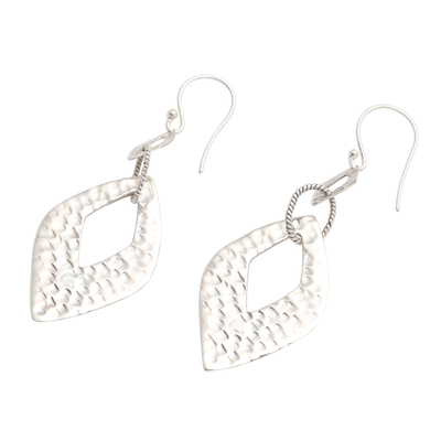 Sterling silver dangle earrings, 'Hammered Gates' - Hammered Sterling Silver Diamond Shape Dangle Earrings