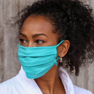 Rayon and Lycra face masks, 'Solid Blues' (set of 3) - 2 Blue/1 Turquoise Pleated Solid Rayon/Lycra Ear Loop Masks