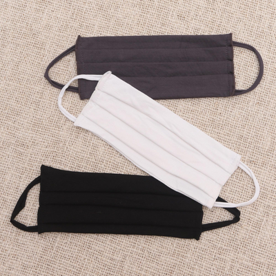 Rayon and Lycra face masks, 'Solid Neutrals' (set of 3) - 1 White/1 Black/1 Grey Pleated Rayon & Lycra Ear Loop Masks