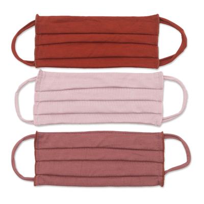 Rayon and Lycra face masks, 'Solid Rose Tones' (set of 3) - 3 Pleated Solid Rayon & Lycra Ear Loop Masks from Bali