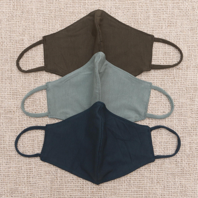 Rayon and Lycra face masks 'Green and Grey Contours' (set of 3) - 2 Green/1 Grey Solid Rayon & Lycra Contoured Masks