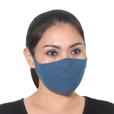Rayon and Lycra face masks, 'Blue Contours' (set of 3) - 2 Blue/1 Turquoise Solid Rayon & Lycra Contoured Masks