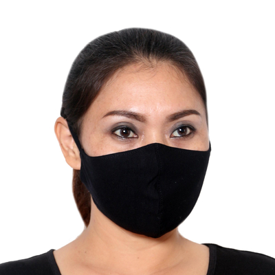 Rayon and Lycra face masks, 'Neutral Contours' (set of 3) - 1 White/1 Black/1 Grey Solid Rayon & Lycra Contoured Masks