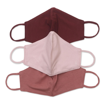 Rayon and Lycra face masks 'Rosy Contours' (set of 3) - 2 Pink/1 Burgundy Solid Rayon & Lycra Contoured Masks