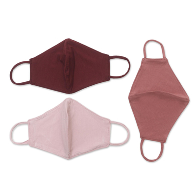 Rayon and Lycra face masks 'Rosy Contours' (set of 3) - 2 Pink/1 Burgundy Solid Rayon & Lycra Contoured Masks