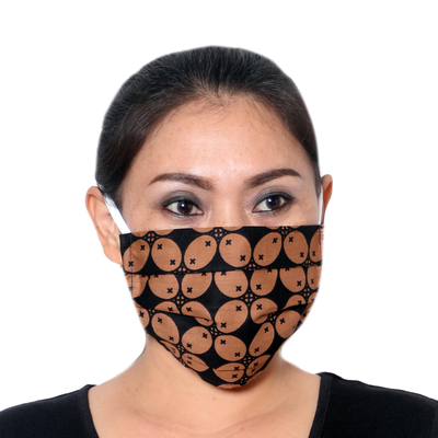 Cotton face masks, 'Bold Black and Honey Brown' (set of 3) - 3 Black and Brown Cotton Pleated 2-Layer Face Masks