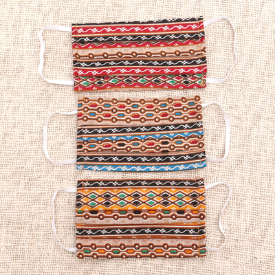 Mascarillas de algodón, (juego de 3) - 3 mascarillas plisadas de 2 capas con estampado de algodón multicolor