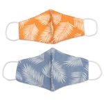 Rayon face masks 'Tropical Ferns' (pair) - 2 Masks Rayon Double Layer Handmade 1 Blue-1 Orange 'Tropica