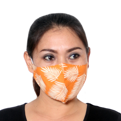 Rayon face masks, 'Tropical Ferns' (pair) - 2 Masks Rayon Double Layer Handmade 1 Blue-1 Orange 'Tropica