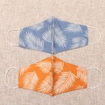 Rayon face masks 'Tropical Ferns' (pair) - 2 Masks Rayon Double Layer Handmade 1 Blue-1 Orange 'Tropica