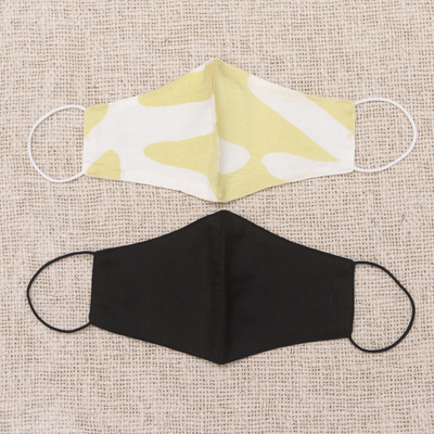 Rayon face masks, 'Sunshine and Darkness' (pair) - 2 Double Layer Silk Elastic Loop Face Masks from Bali