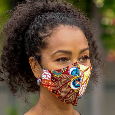 Rayon-Gesichtsmasken, (3er-Set) - 3 bunte 2-lagige Viskose-Ohrschlaufen-Gesichtsmasken mit Naturdruck