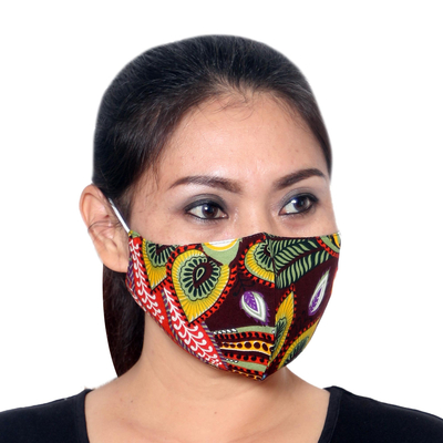Rayon-Gesichtsmasken, (3er-Set) - 3 bunte 2-lagige Viskose-Ohrschlaufen-Gesichtsmasken mit Naturdruck