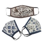Cotton face masks, 'Batik Protection' (set of 3) - Set of 3 Cotton Face Masks with Elastic Ear Loops