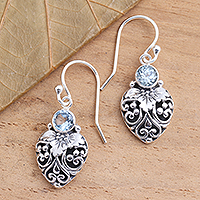 Blue topaz dangle earrings, 'Bali Strawberry in Blue'