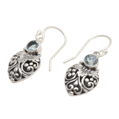 Blue topaz dangle earrings, 'Bali Strawberry in Blue' - Sterling Silver and Blue Topaz Dangle Earrings from Bali